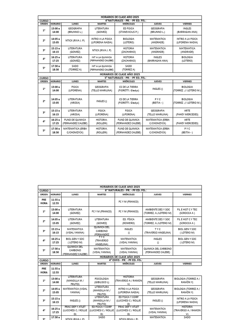 Horarios de Clases 2025 - Educación Secundaria | PDF