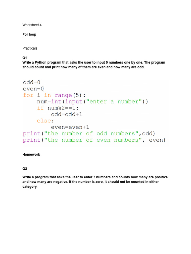 Worksheet 42 For Loop Basics | PDF