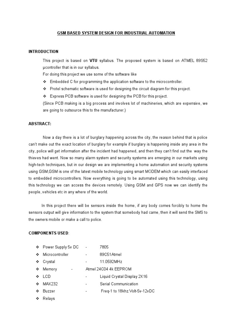 GSM Based System Design For Industrial Automation Ece Project Paper ...