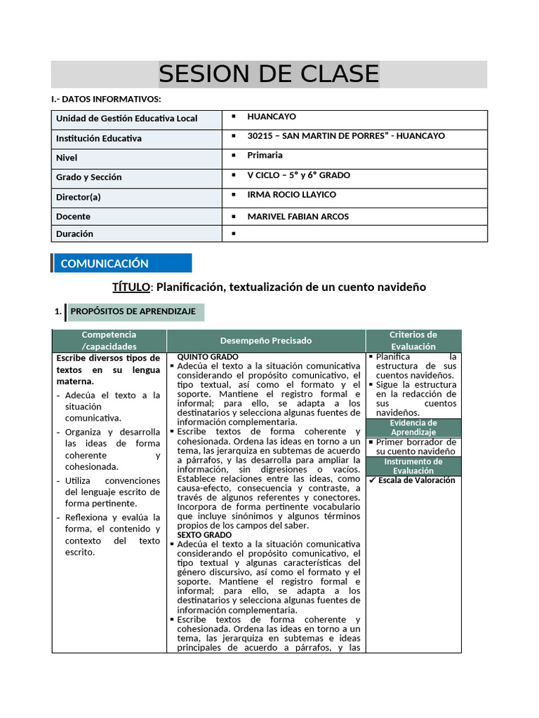 V U10 Sem1 S2 Com-Sesion | PDF | Aprendizaje | Papá Noel