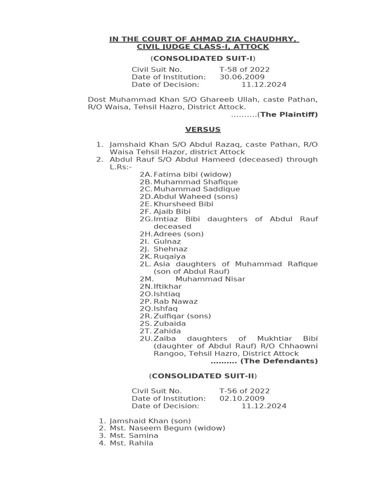 Consolidated Dost Muhammad V Jamshaid Possession Construction | PDF ...