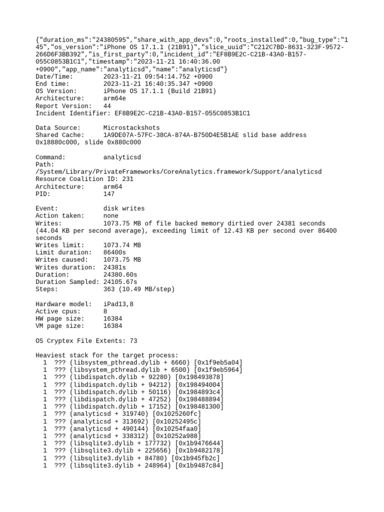 Analyticsd - Diskwrites - Resource 2023 11 21 164036.ips | PDF | Thread ...