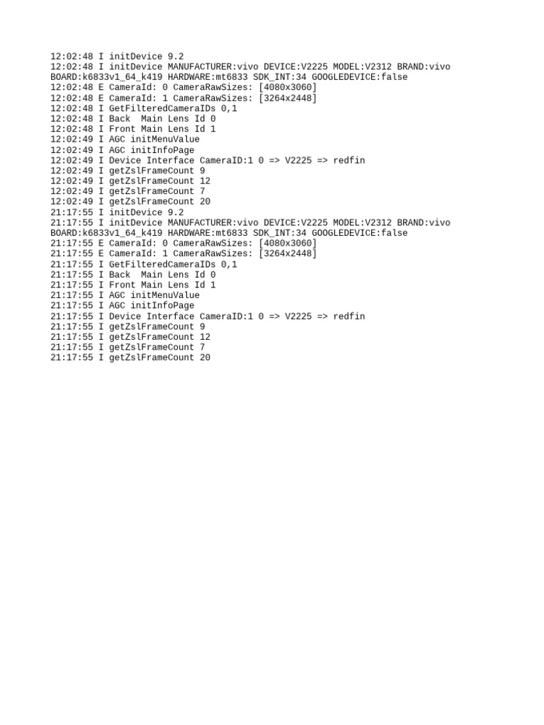 Vivo V2312 Camera Initialization Log | PDF