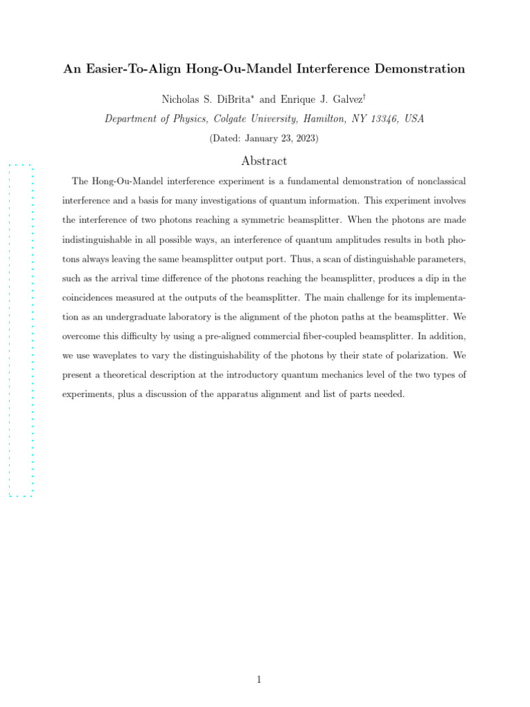 Simplified Hong-Ou-Mandel Experiment | PDF | Photon | Wave Function