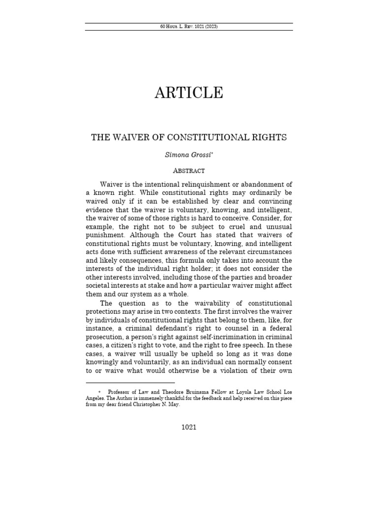 Waiving Constitutional Rights: A Framework | PDF | Eighth Amendment To ...