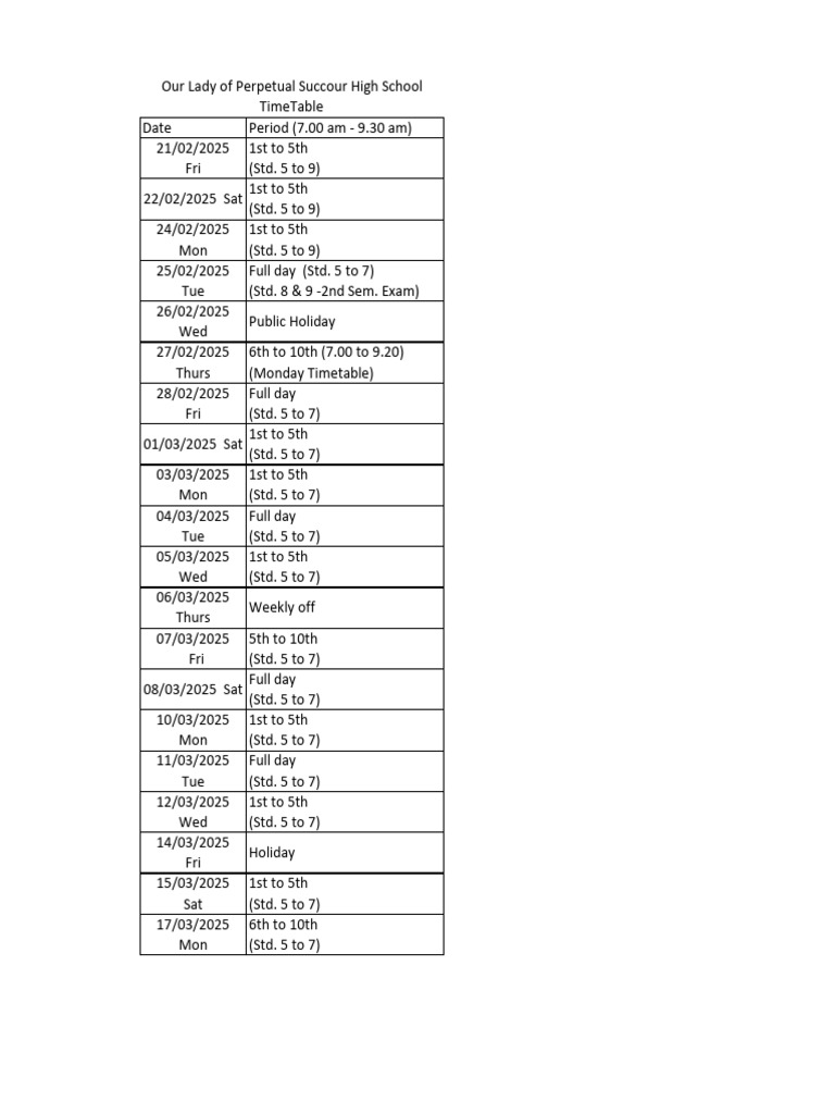 SSC Exam Timetable 2025 | PDF