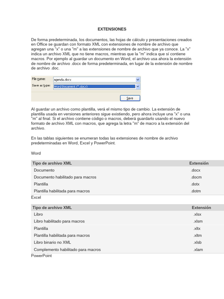 Extensiones de archivos en Office XML | PDF | Microsoft Office ...