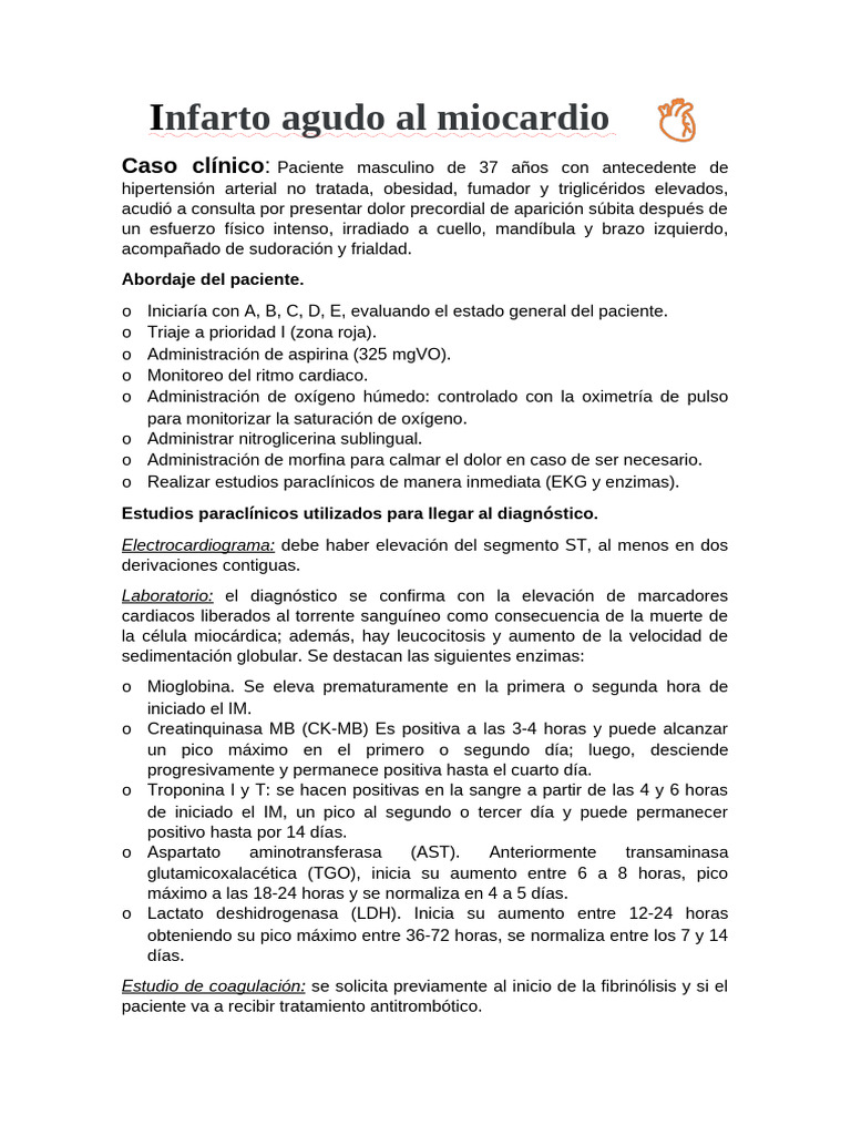 Caso clínico de infarto agudo al miocardio | PDF | Sistema ...
