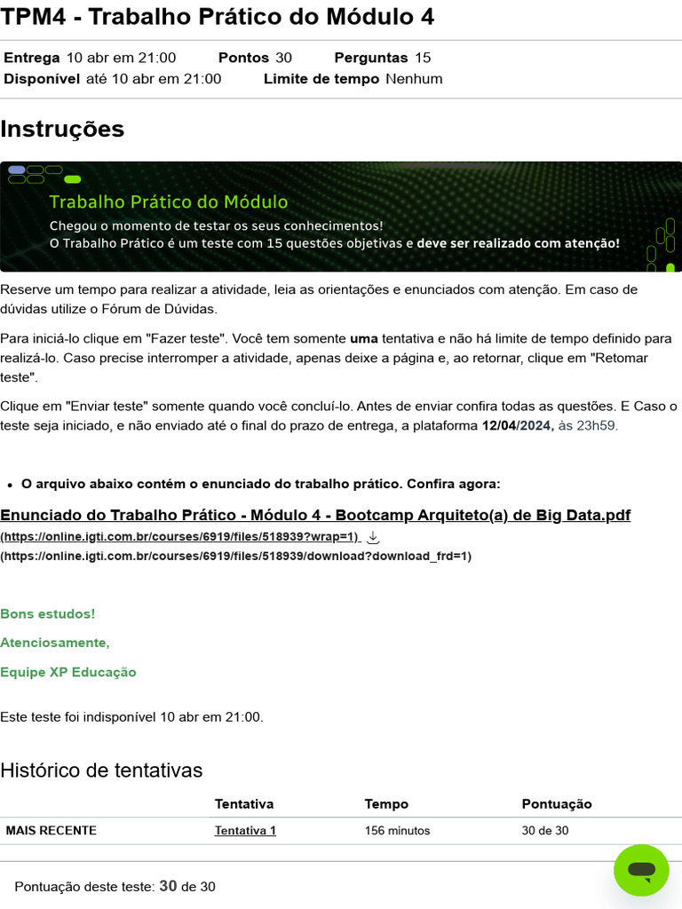 Trabalho Prático Módulo 4 - Big Data | PDF | Informática