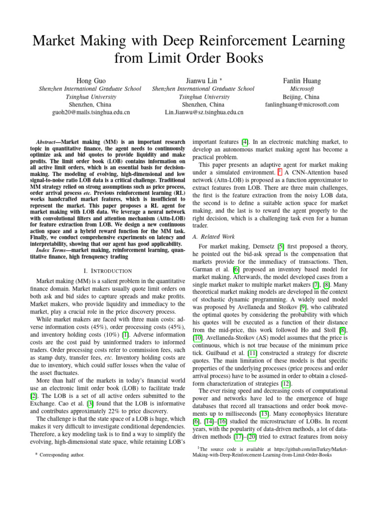 Market Making via Deep Reinforcement Learning | PDF | Market Maker ...