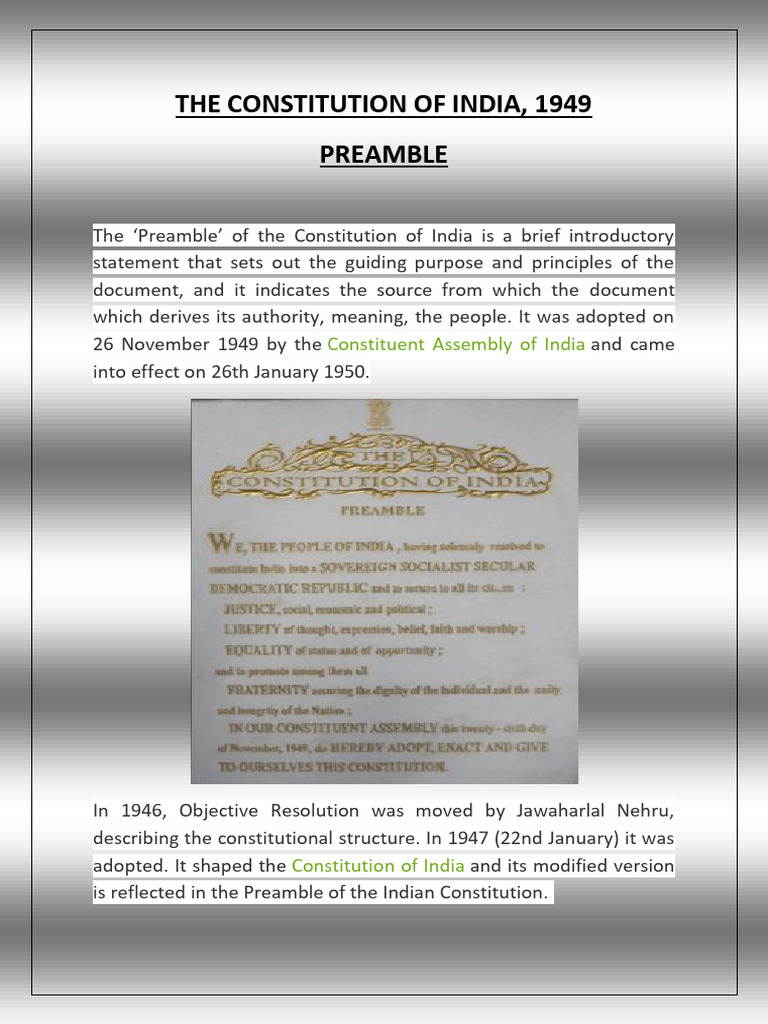 Overview of India's Constitution Preamble | PDF | Citizenship | Justice