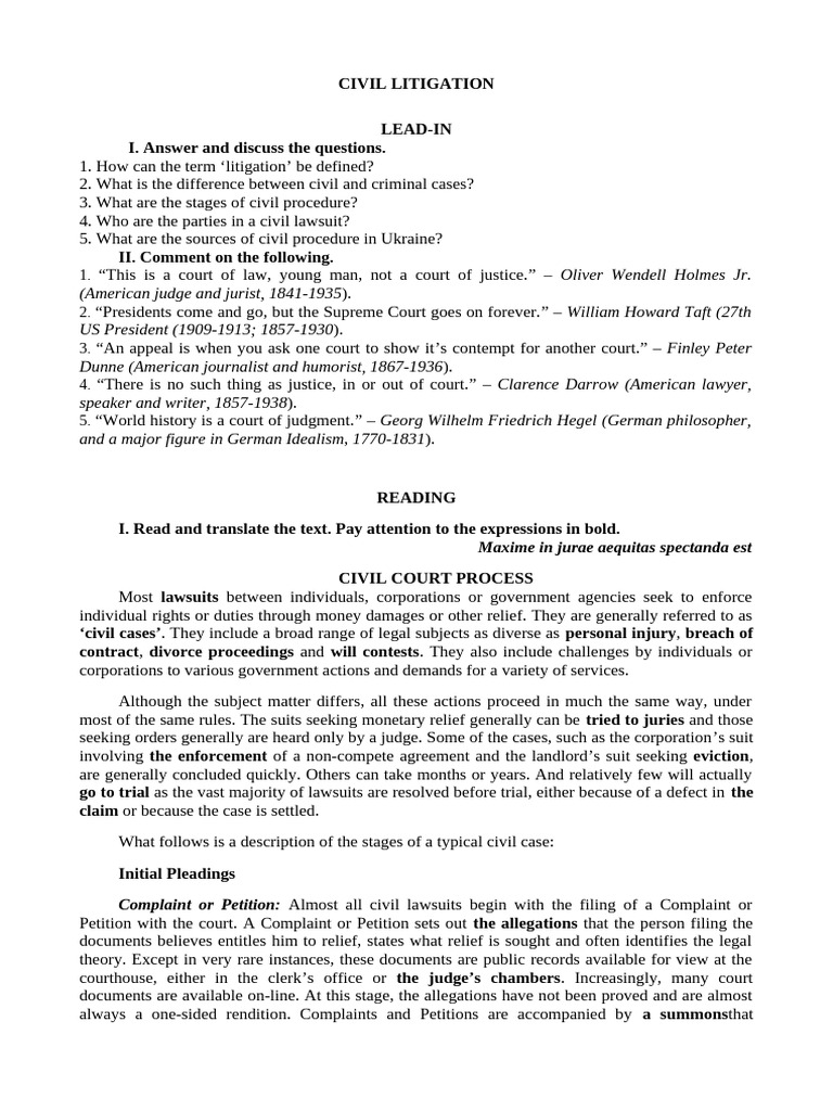 Overview of Civil Litigation Process | PDF | Deposition (Law) | Lawsuit