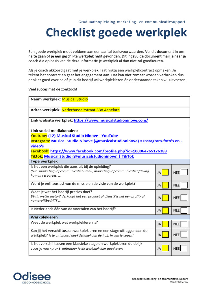 Checklist Werkplekleren Walid | PDF