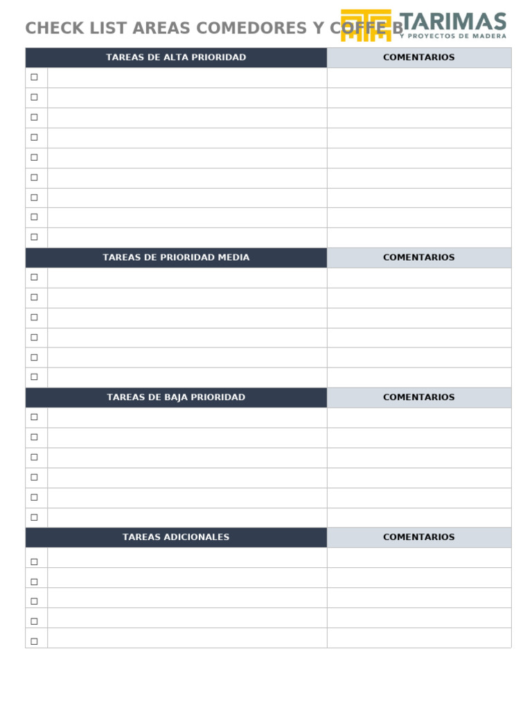 Checklist de Tareas para Comedores y Coffees | PDF
