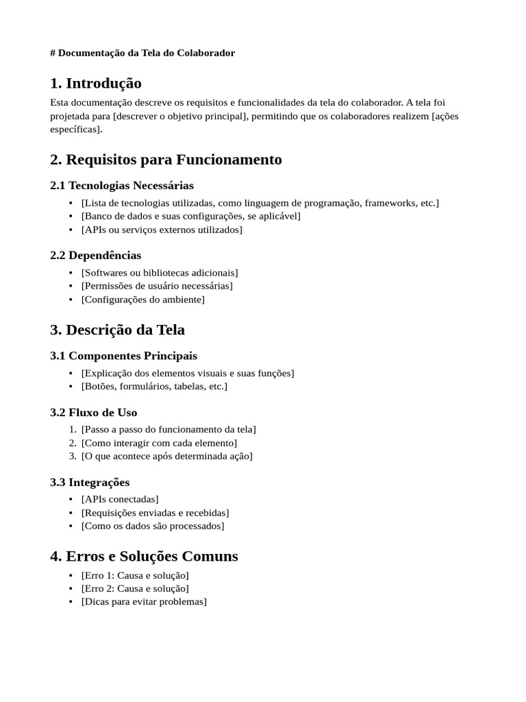 Funcionalidades da Tela do Colaborador | PDF