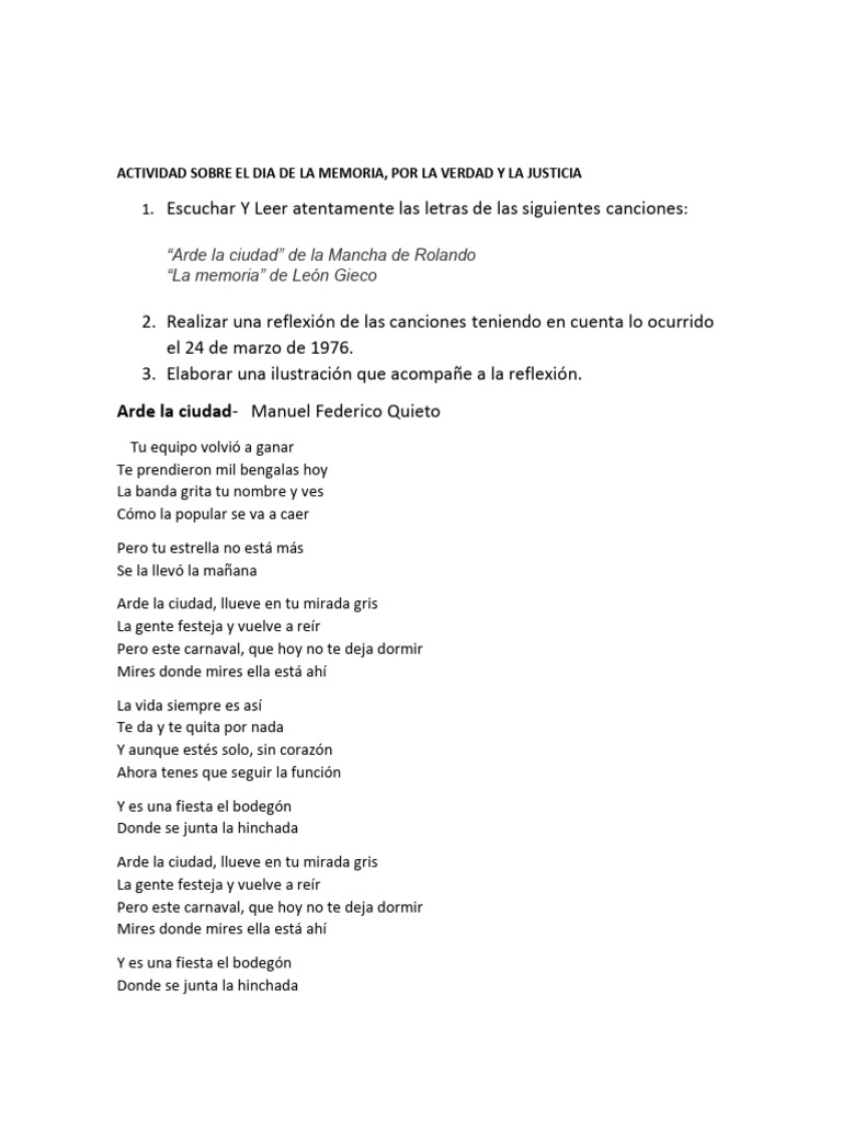 Actividad Sobre El Dia de La Memoria Por La Verdad y La Justicia | PDF