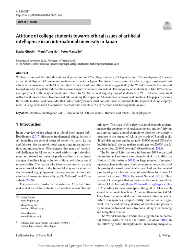 College Students' Views on AI Ethics | PDF | Artificial Intelligence ...