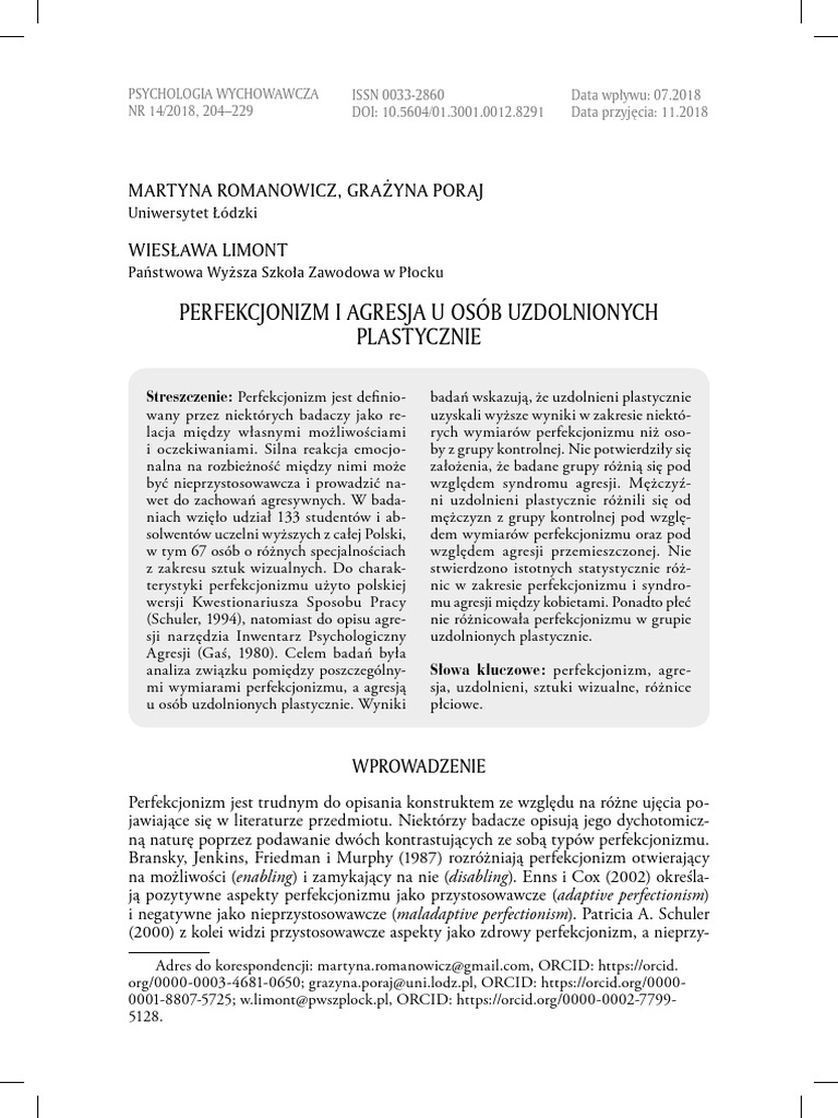 PW 14 - Romanowicz I in - Perfekcjonizm - 204 229 | PDF