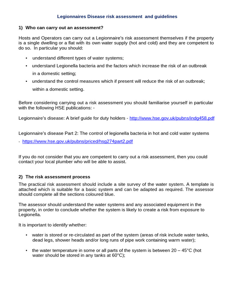 Legionnaires Risk Assessment Template PDF Water Heating