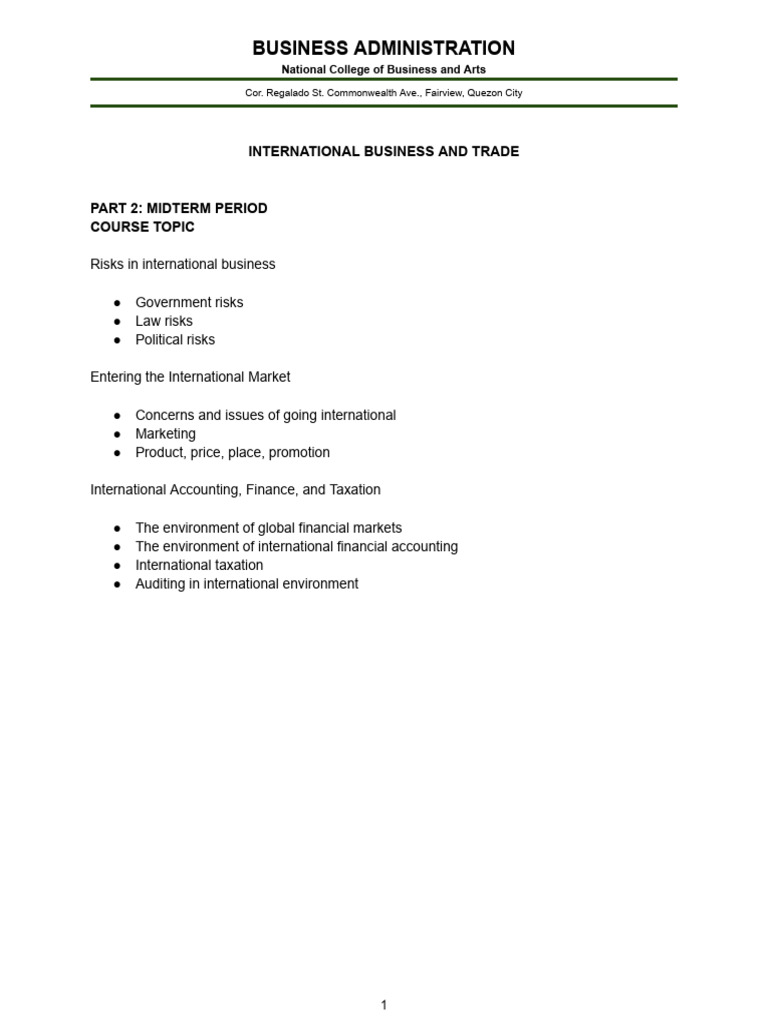 IBAT Midterm-Topics Handout | PDF | Financial Markets | Audit