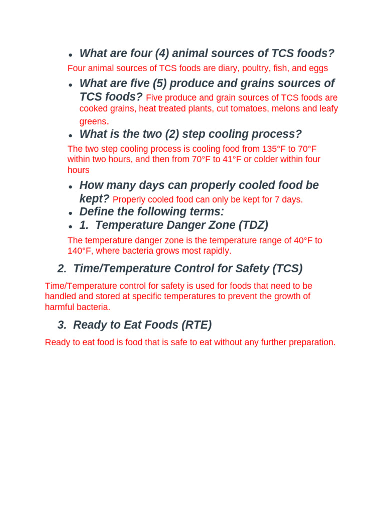 TCS Food Sources and Safety Guidelines | PDF