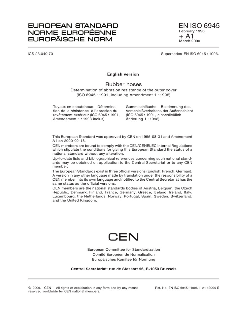 Abrasion Resistance of Rubber Hoses | PDF | International Organization ...