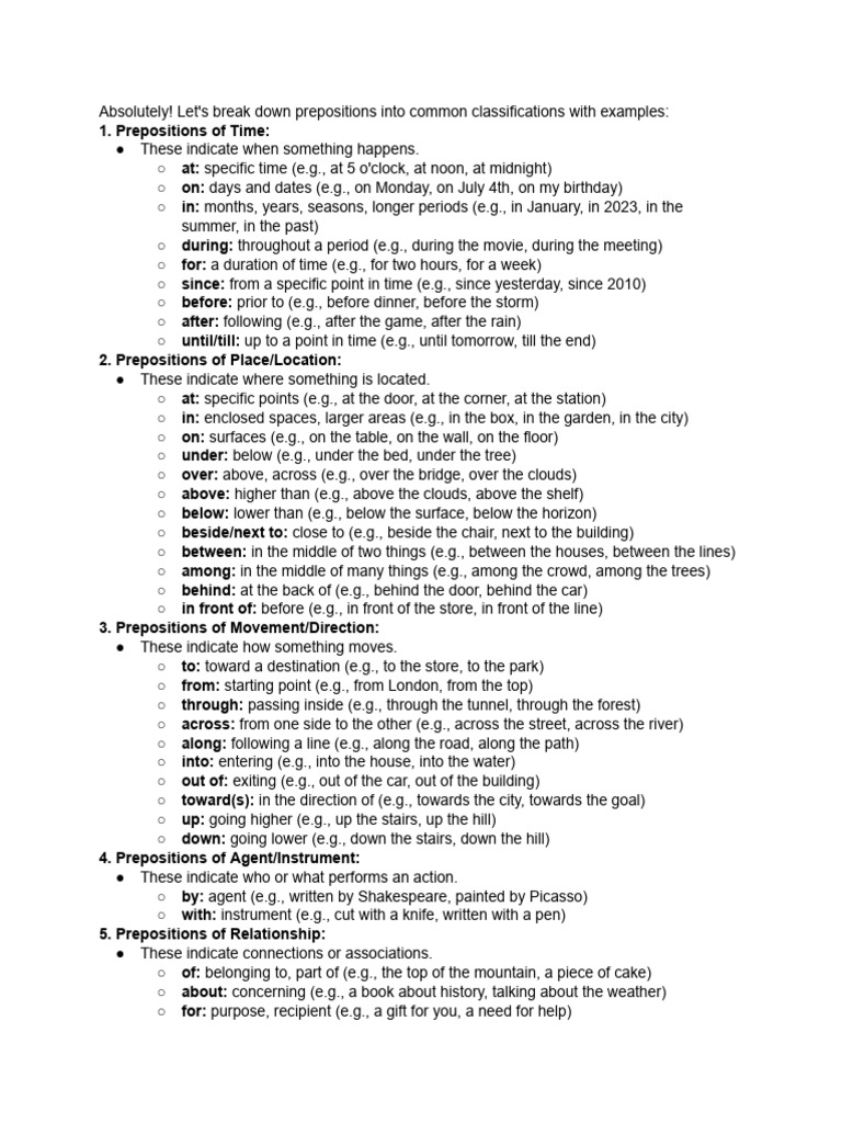 Classification of prepositions with examples pdf linguistics grammar