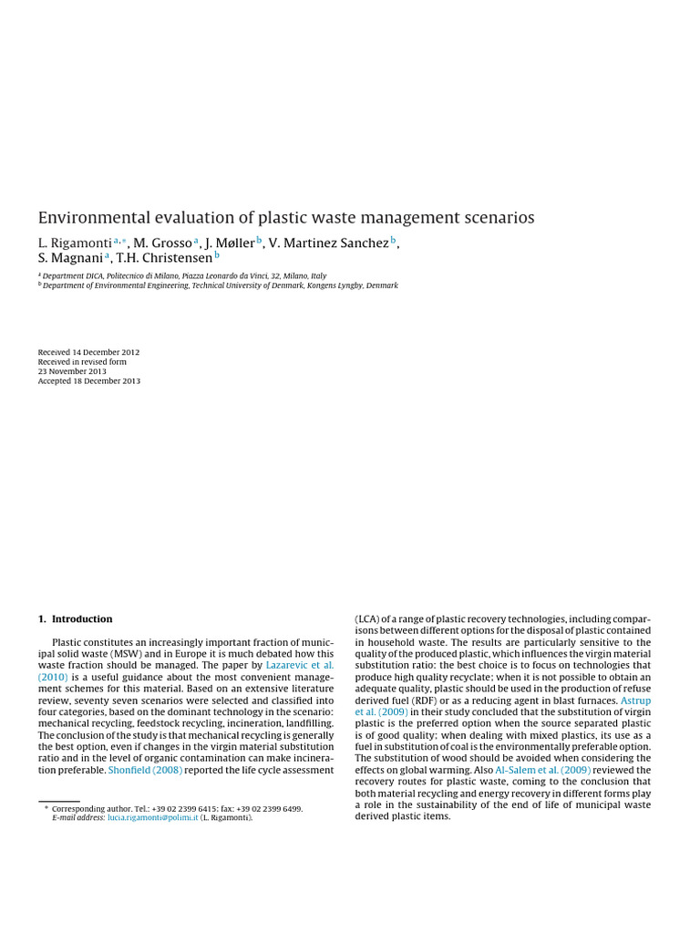 Evaluating Plastic Waste Management Options | PDF | Recycling | Plastic