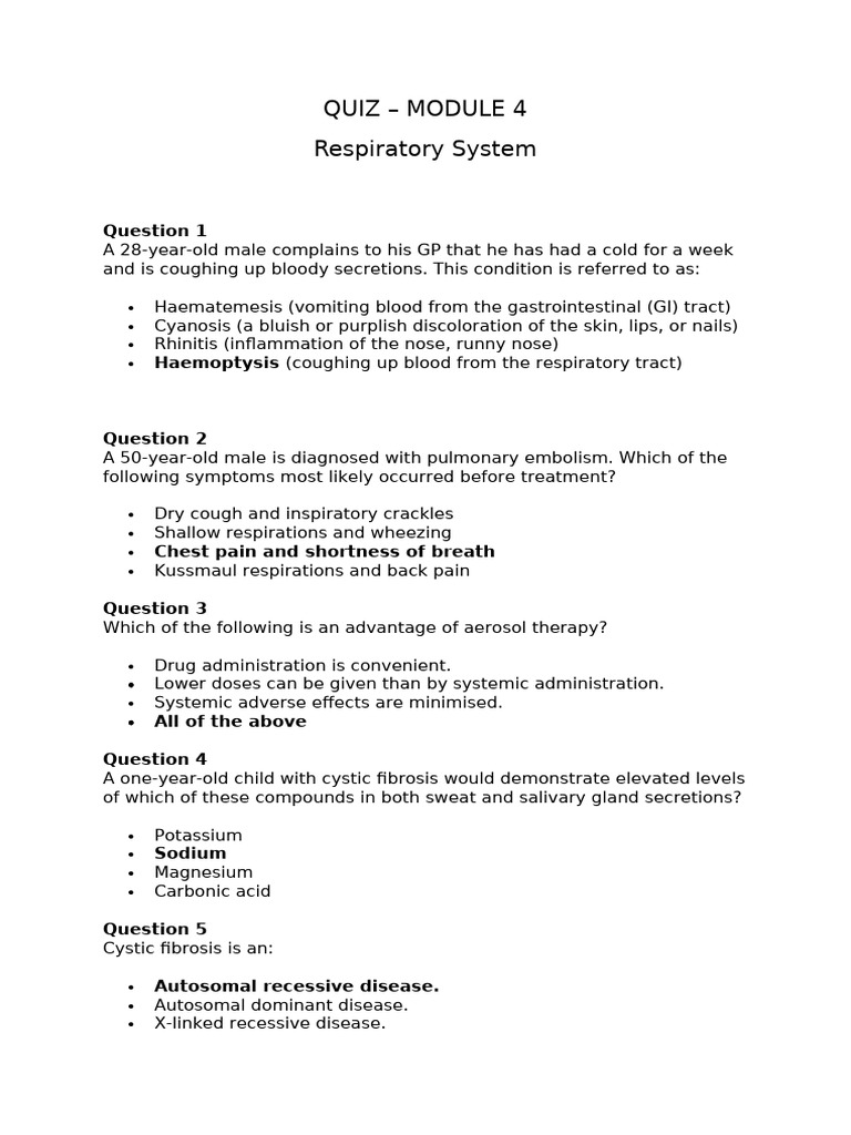 QUIZ | PDF | Respiratory Diseases | Chronic Obstructive Pulmonary Disease