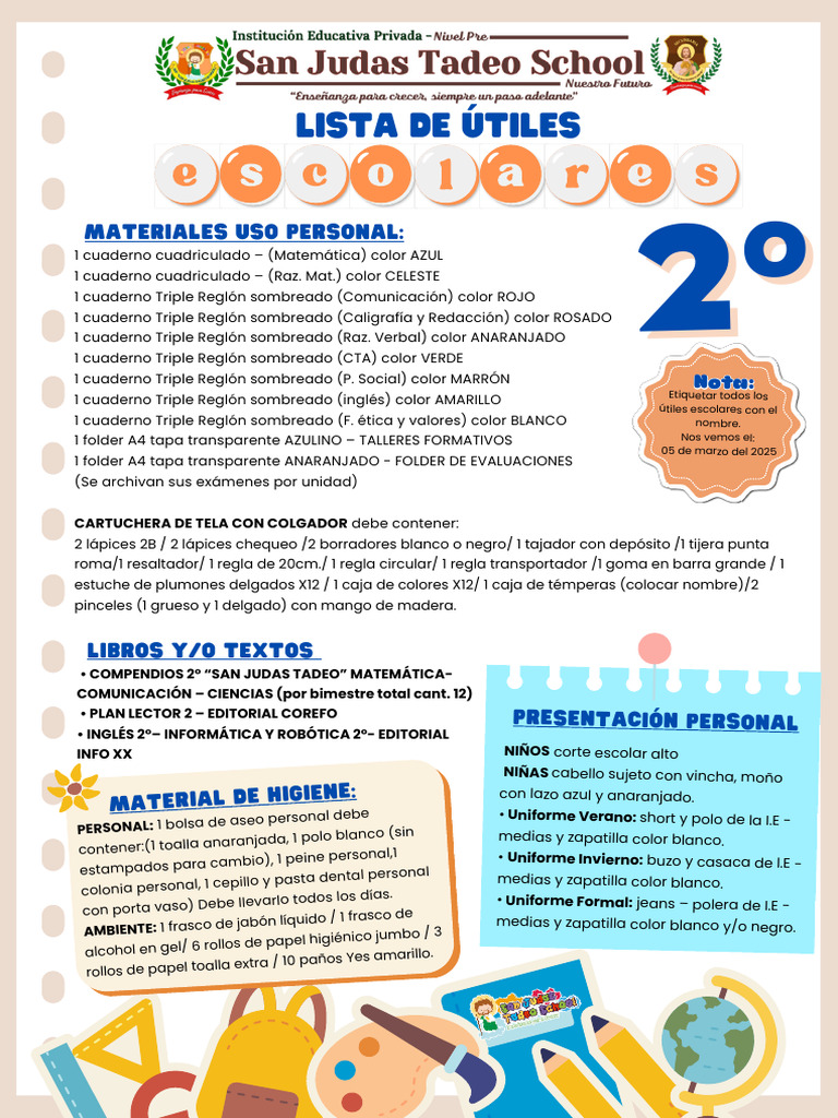 Lista de Útiles Escolares 2025 | PDF | Color | Espectro electromagnético