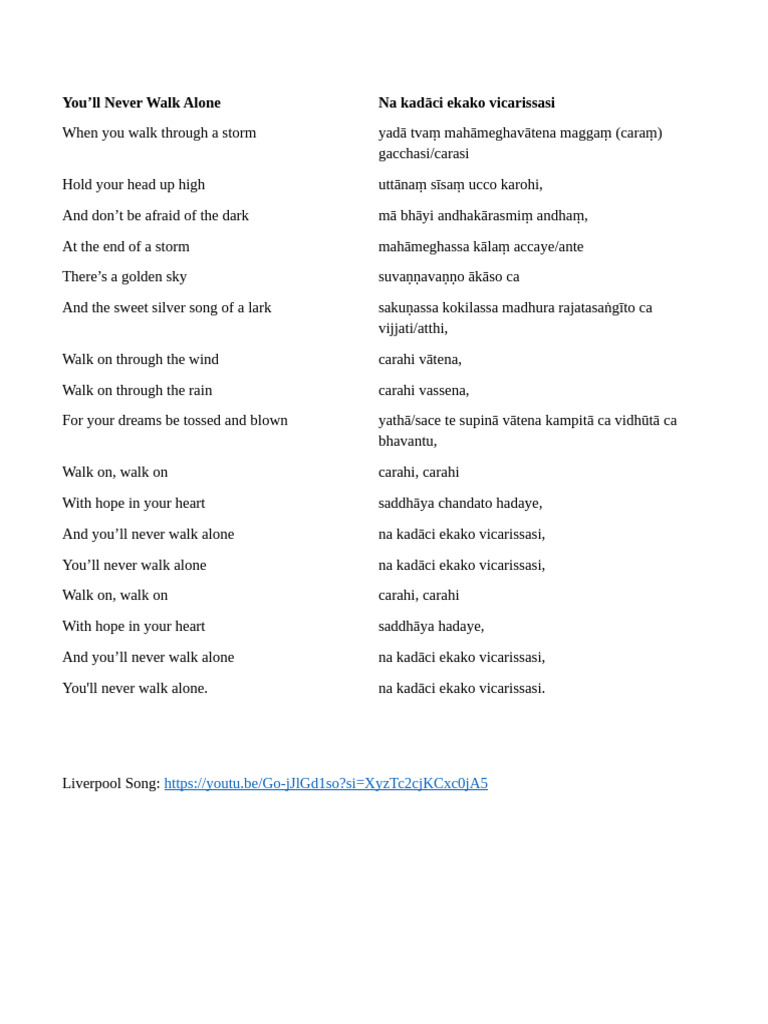 You’ll Never Walk Alone Lyrics Analysis | PDF