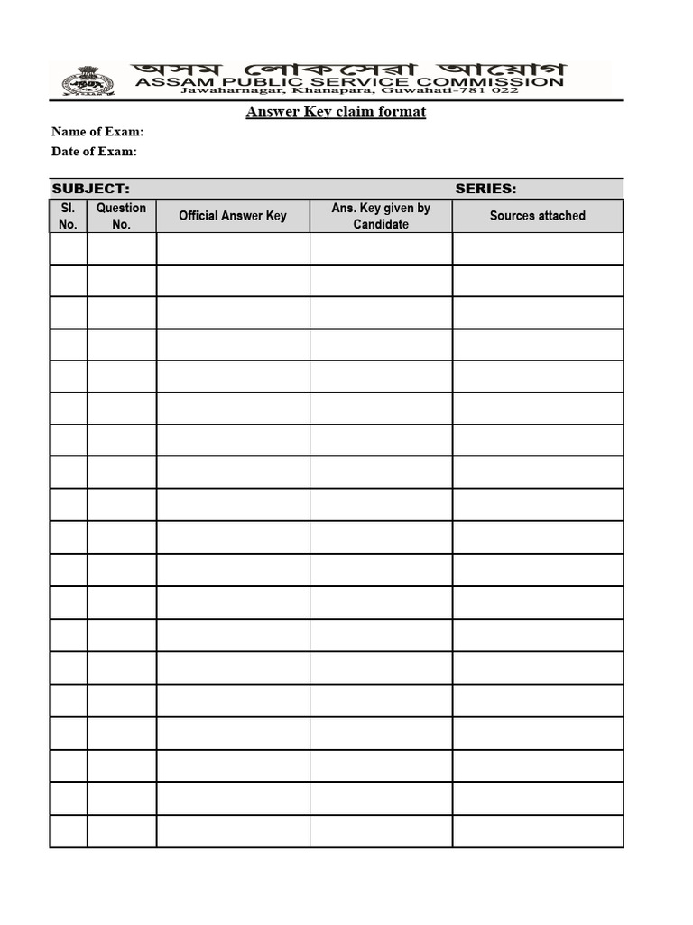 Exam Answer Key Claim Format | PDF