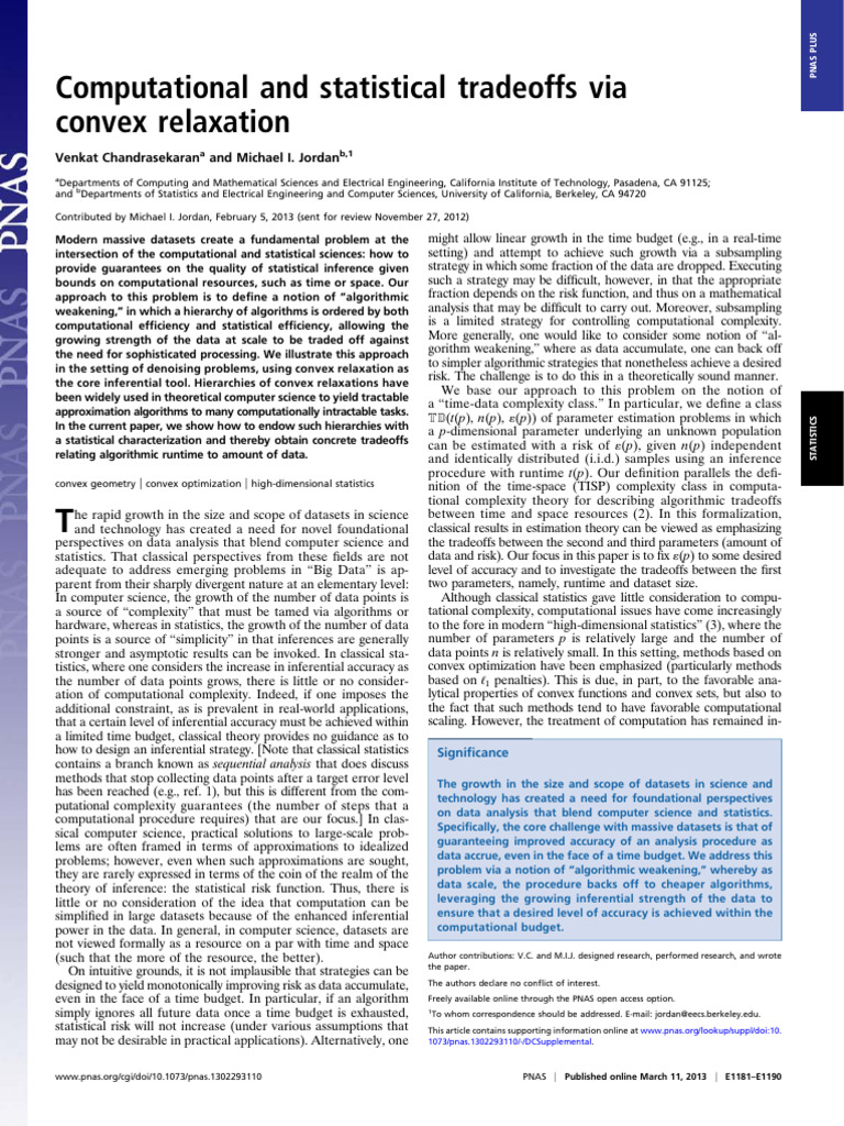 Statistical Tradeoffs in Big Data Analysis | PDF | Computational ...