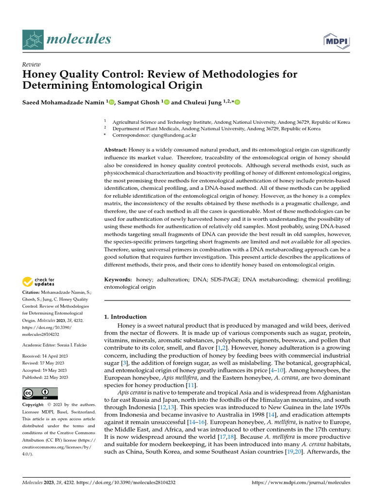 Honey Quality Control Review of Methodologies For Determining ...