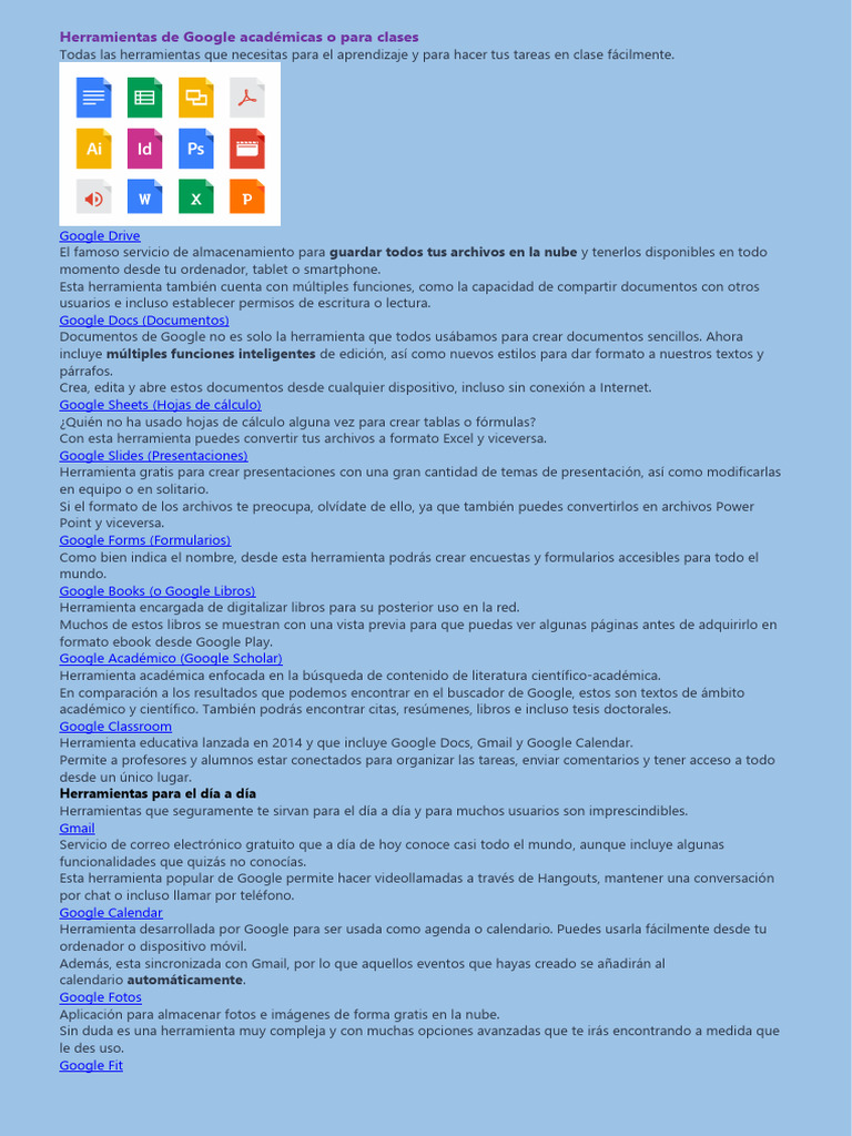Herramientas de Google para Estudiantes | PDF | Google | Alphabet Inc.