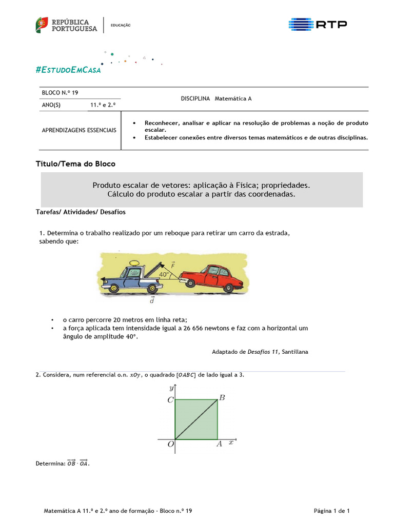 Produto Escalar em Matemática A | PDF