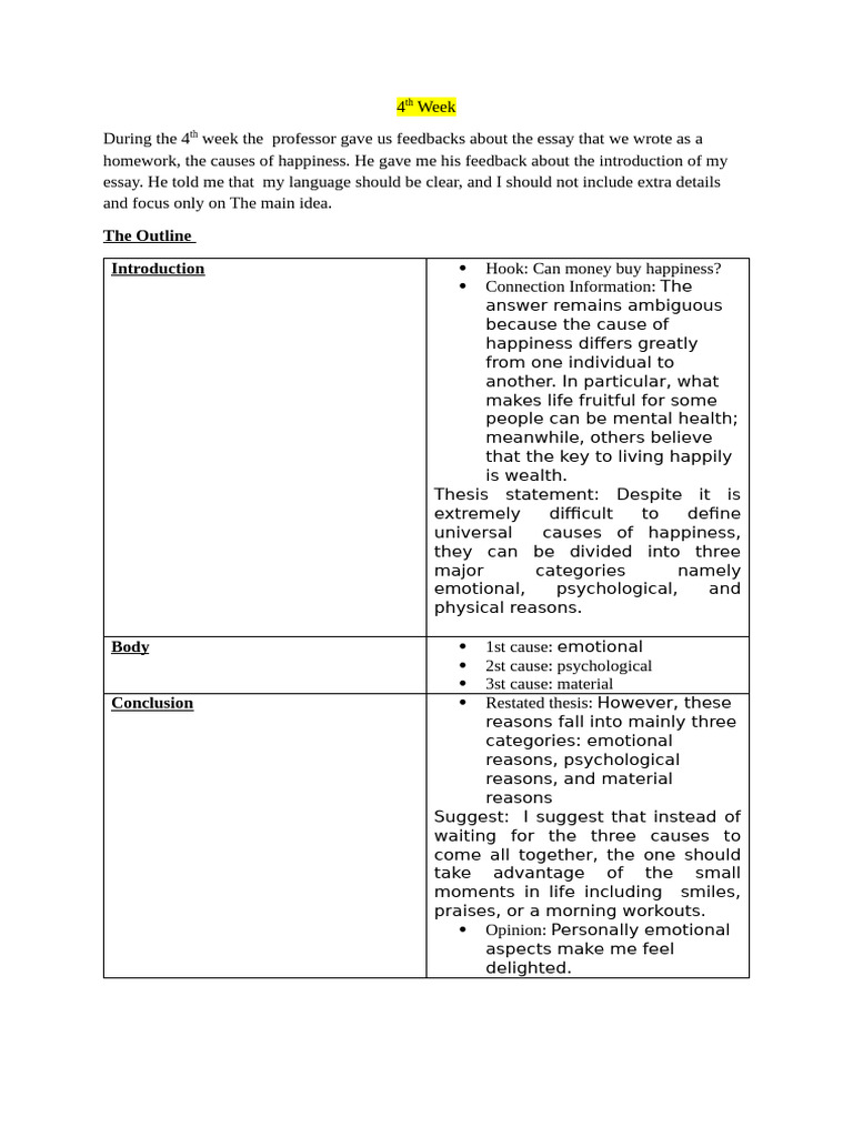4th Week Report by Ezzaime Abdessadeq | PDF | Happiness | Reason
