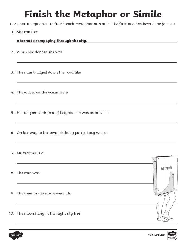 t2 e 3216 Finish the Metaphor or Simile Activity Sheet Ver 4 | PDF