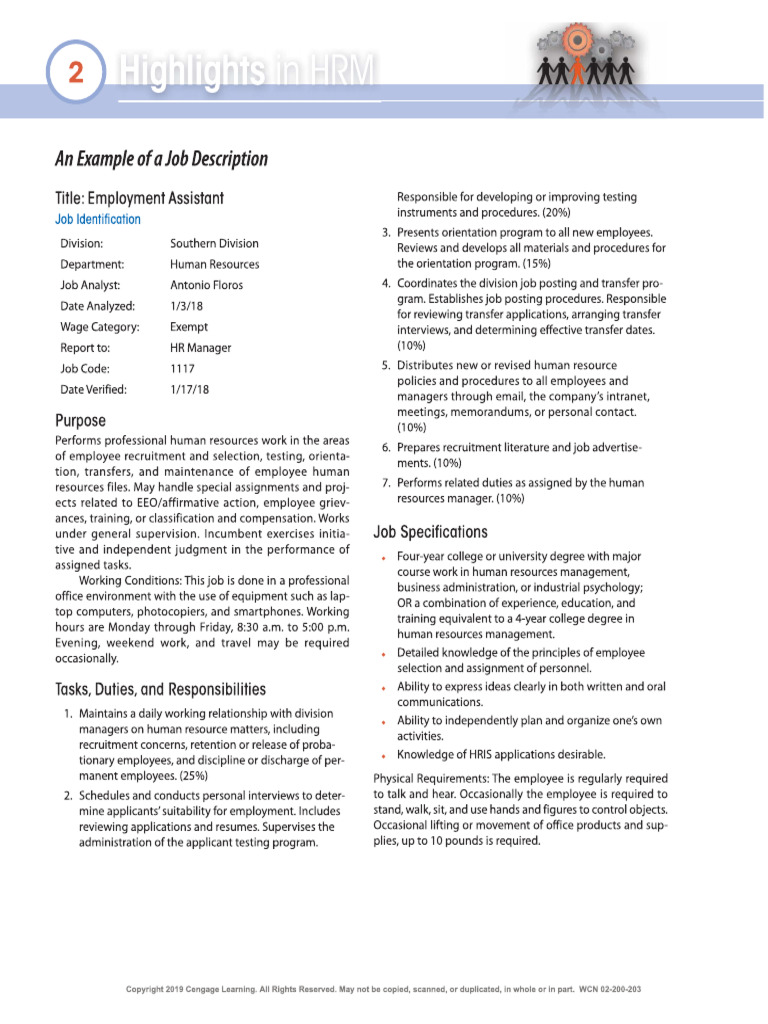 Job Description and Specification | PDF