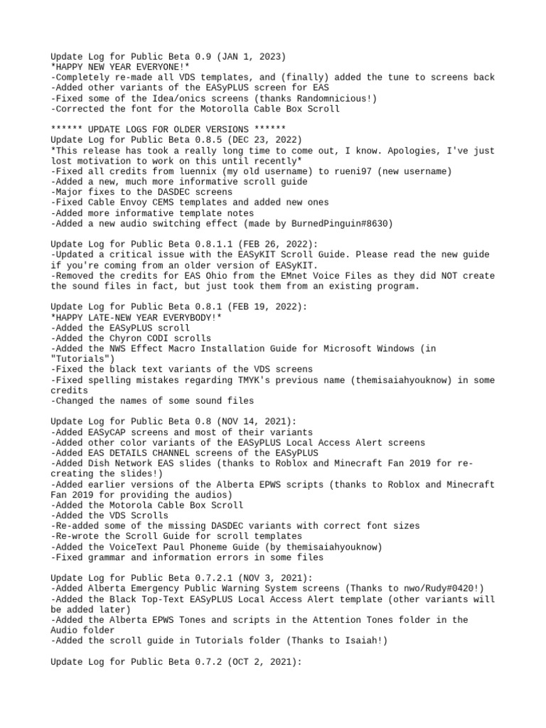 Public Beta 0.9 Update Log Summary | PDF | Computing | Software
