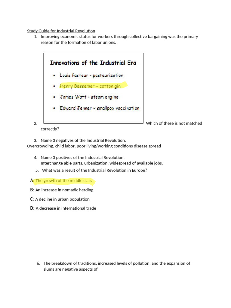 World+History+-+Industrial+Revolution+Study+Guide | PDF