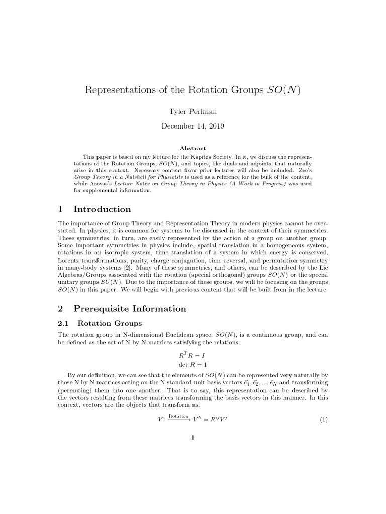 Representations of SO(N) Rotation Groups | PDF | Tensor ...