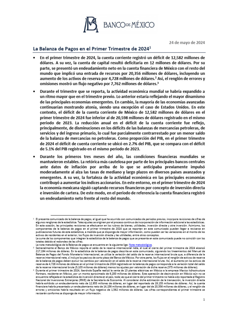 Déficit de la Balanza de Pagos 2024 | PDF | Balance de pagos ...