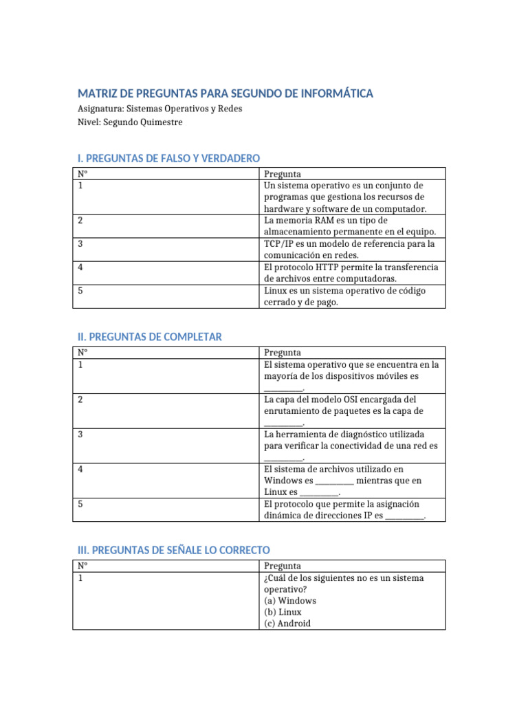 Matriz Preguntas Informática | PDF | Red de computadoras | Protocolos ...