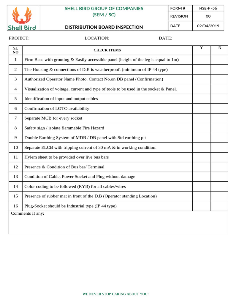 Distribution Board Inspection Checklist | PDF