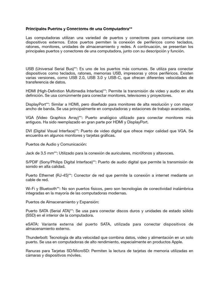 Puertos y Conectores | PDF | USB | Hardware de la computadora