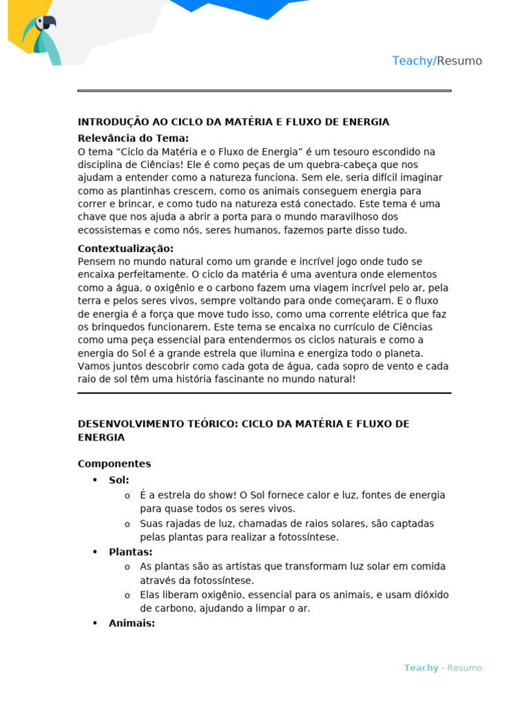 Ciclo da Matéria e Fluxo de Energia | PDF | Água | Oxigênio