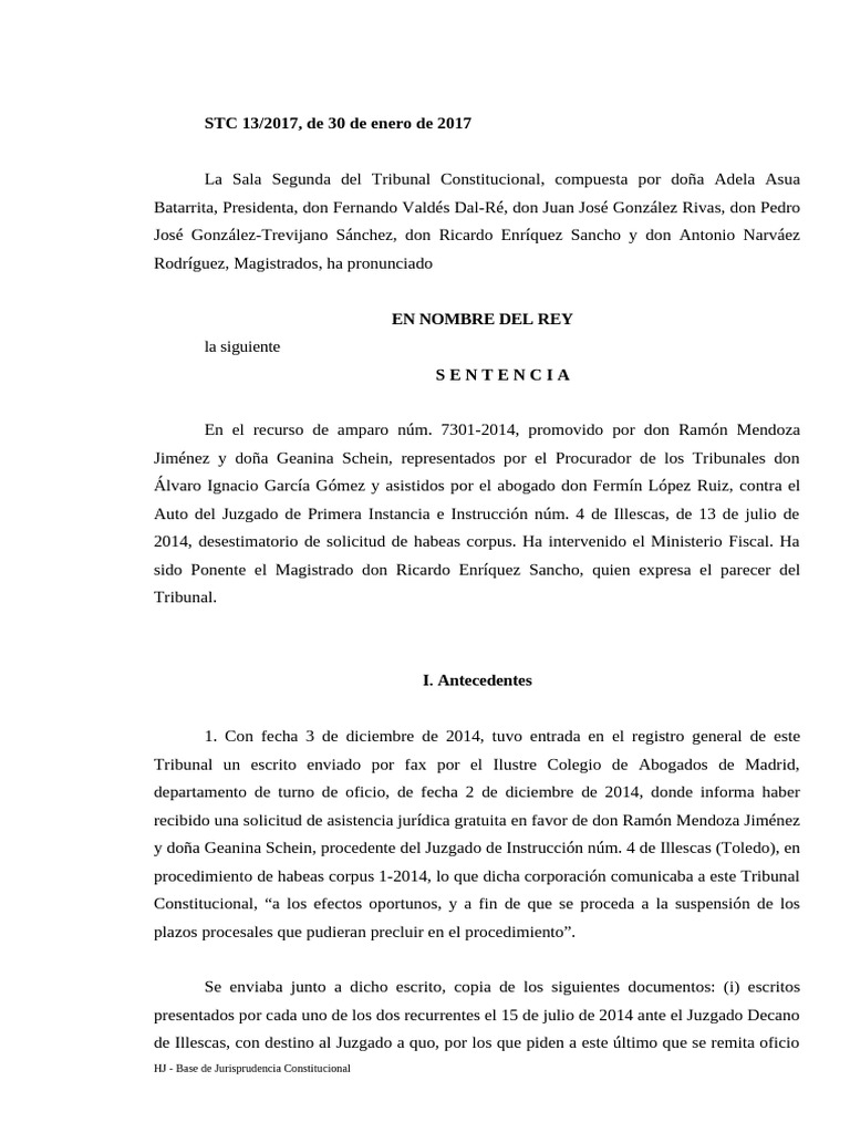 Sentencia 2017 13 | PDF | Habeas corpus | Caso de ley