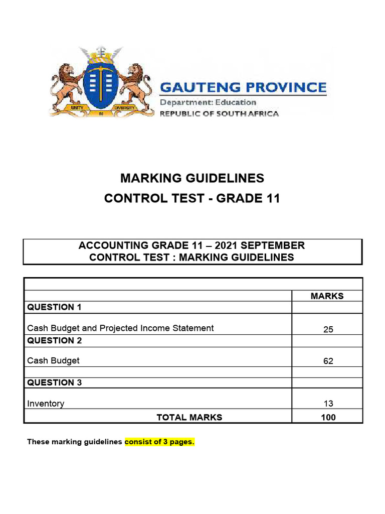 Grade 11 Accounting Control Test Guidelines | PDF | Income Statement ...