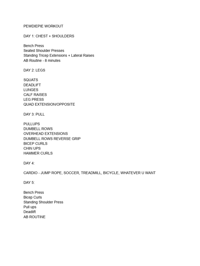 PewDiePie's 5-Day Workout Plan | PDF